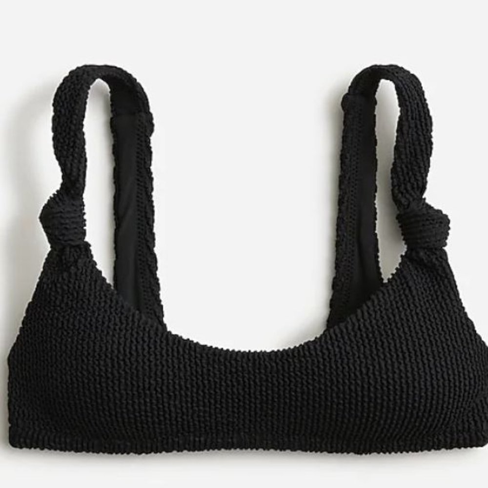 J. Crew Scrunchie Knotted Scoopneck Bikini Top in Black